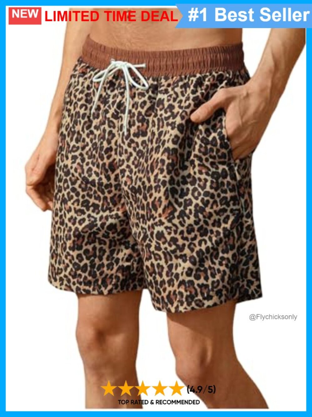 Men's Leopard Print Swim Trunks Drawstring Board Shorts Beachwear